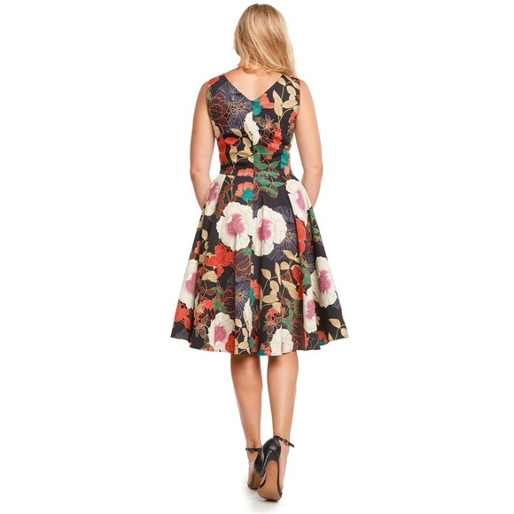 Eva Rose Fit & Flare V-Neck Front & Back Full Skirt Dress-Floral-Women Large - Picture 2 of 8